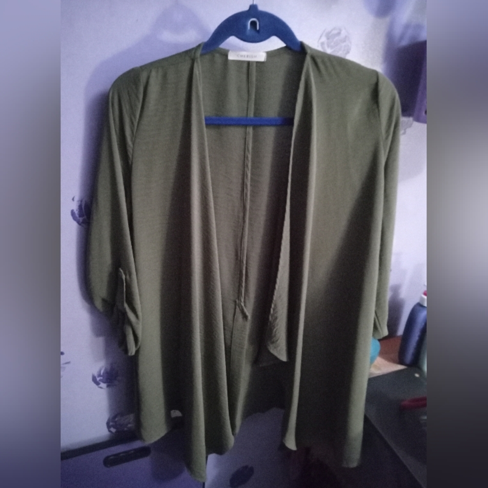 Cherish Olive Green Women's Open Front Cardigan r